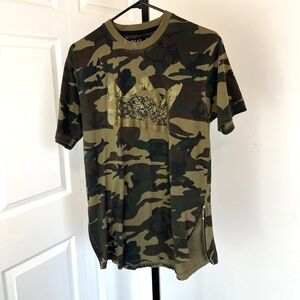 Focus Quality Wear Women's Camouflage T-shirt 100% Cotton Zipped Hip Slits Med